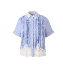 Load image into Gallery viewer, Blanca Striped Lace Trim Blouse