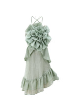 Load image into Gallery viewer, Mint green dress with large floral detail on a white background
