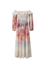 Load image into Gallery viewer, Long dress with palm tree print on a white background
