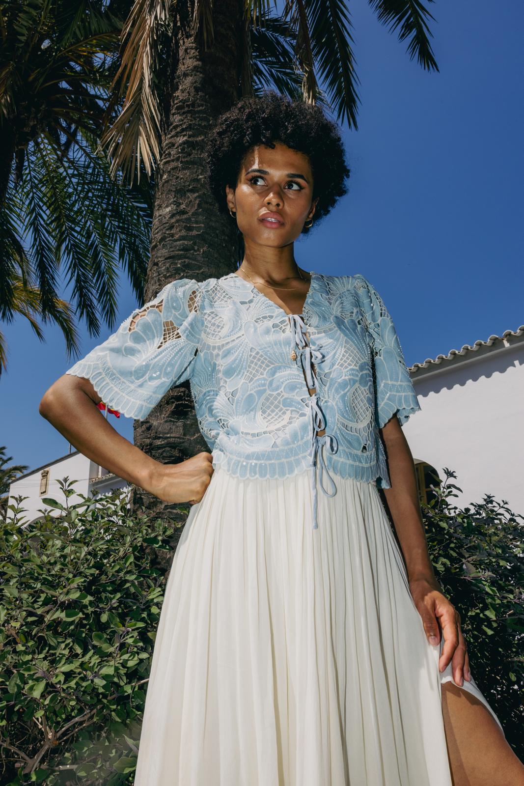 Blue lace top and pleated skirt, DREAMCATCHER Ibiza
