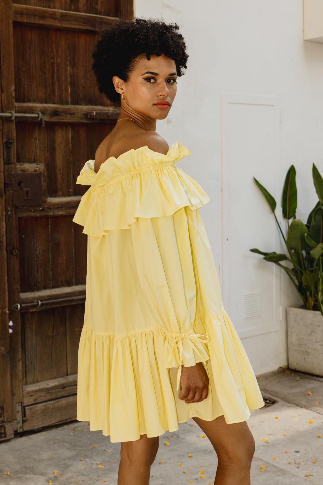 Butter yellow ruffled dress, DREAMCATCHER Ibiza