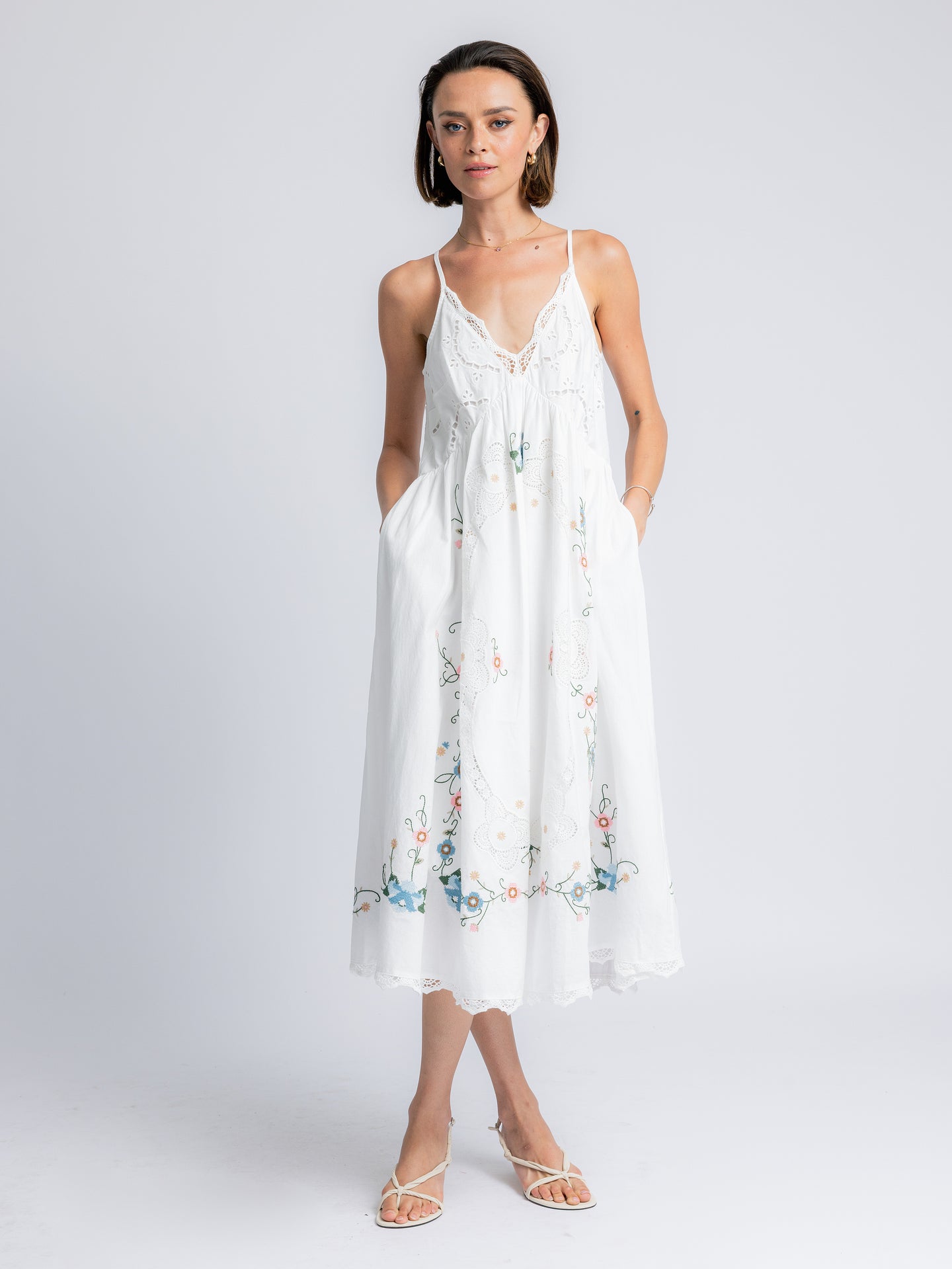lace panelled midi dress Emerald Coast Lace Panelled Long Sleeve Dress
