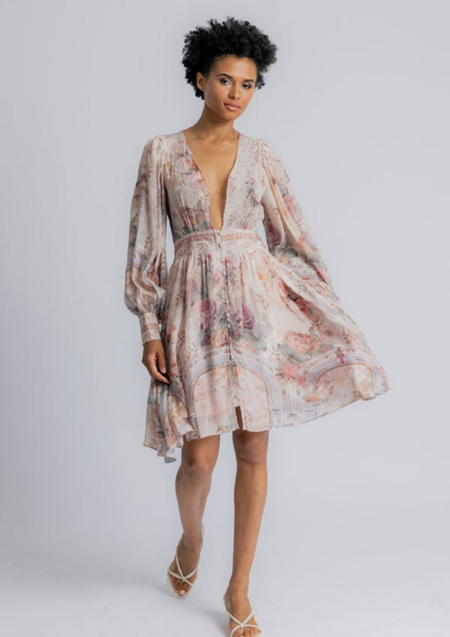 Rocio Floral Print Deep V-Neck Mini Dress – DREAMCATCHER