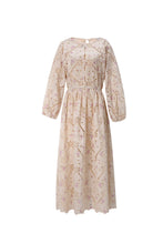 Load image into Gallery viewer, Beige floral dress with long sleeves on a white background
