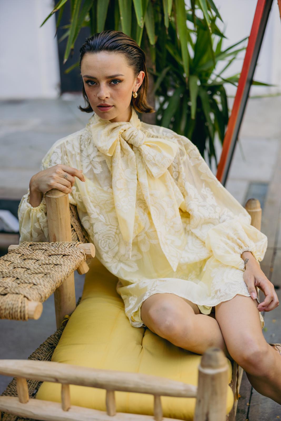 Butter yellow embroidered blouse, DREAMCATCHER Ibiza